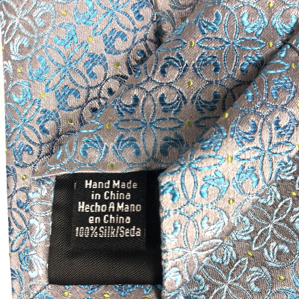 Van Heusen 100% Silk Men's Tie Gray Blue Geometric Medallion Designer Necktie - Picture 5 of 6